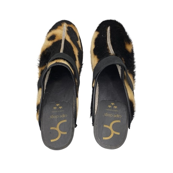 CAPE CLOGS  Swedish Black and Tan Cowhide Upper Wooden Heel Clogs Size 40 (US 9) - Picture 6 of 9